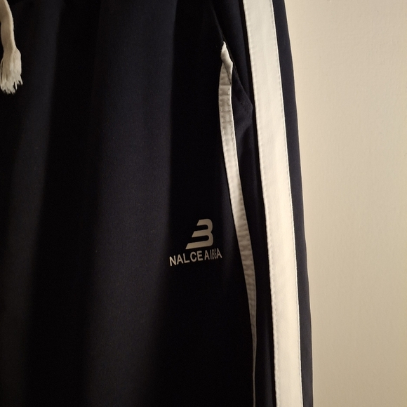Navy Track Pants Men's with White Stripes And White Lettering - Picture 6 of 8